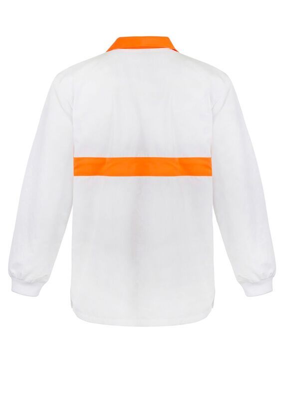 WorkCraft White/Orange Food Industry Jacshirt with Contrast Collar/Chestband ls 180g L