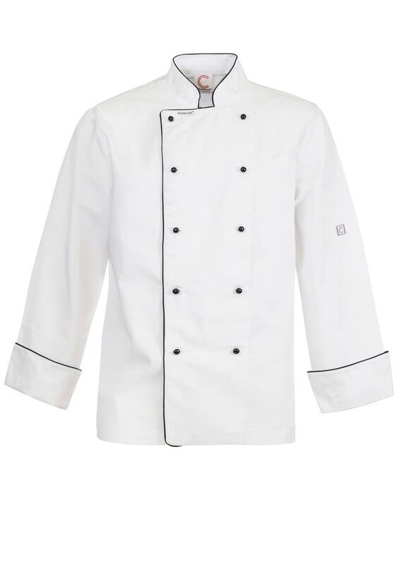 ChefsCraft Mens White Executive Chefs Jacket with Piping ls 220g L
