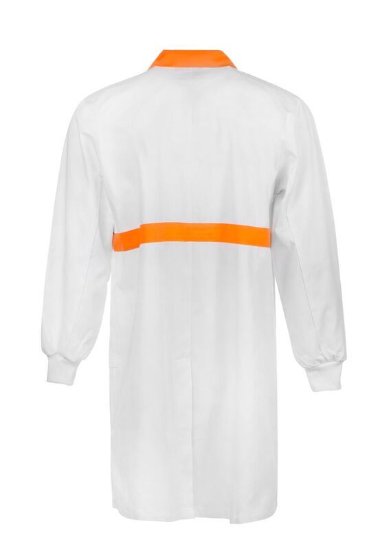 WorkCraft Mens Food Industry White/Orange Dustcoat with Contrast Collar/Chestband ls 220g L
