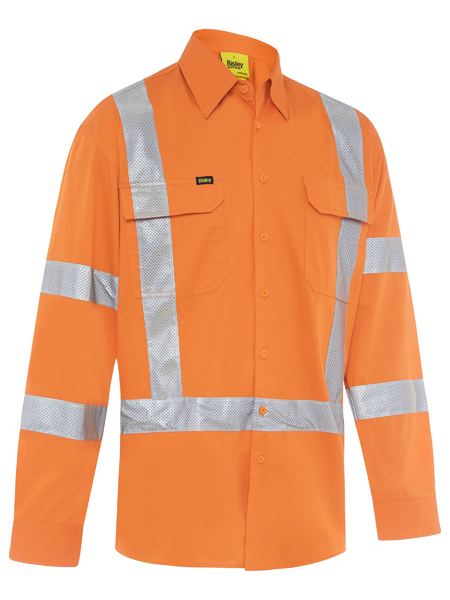 Shirt Bisley Hi Vis X-Taped Vented Drill 155g Rail Orange 2XL