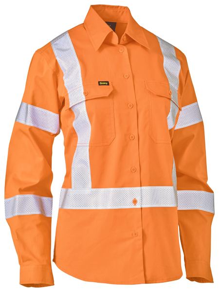 Bisley Womens X-Taped Vented Drill LS Shirt 155g Rail Orange 10