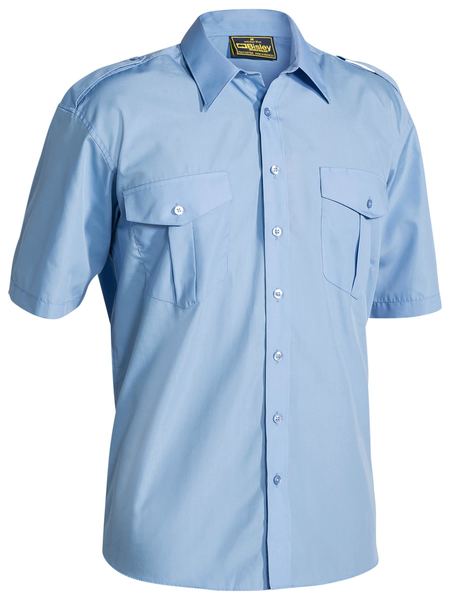 Shirt Bisley Epaulette SS Poly/Cotton 110g Sky Blue L