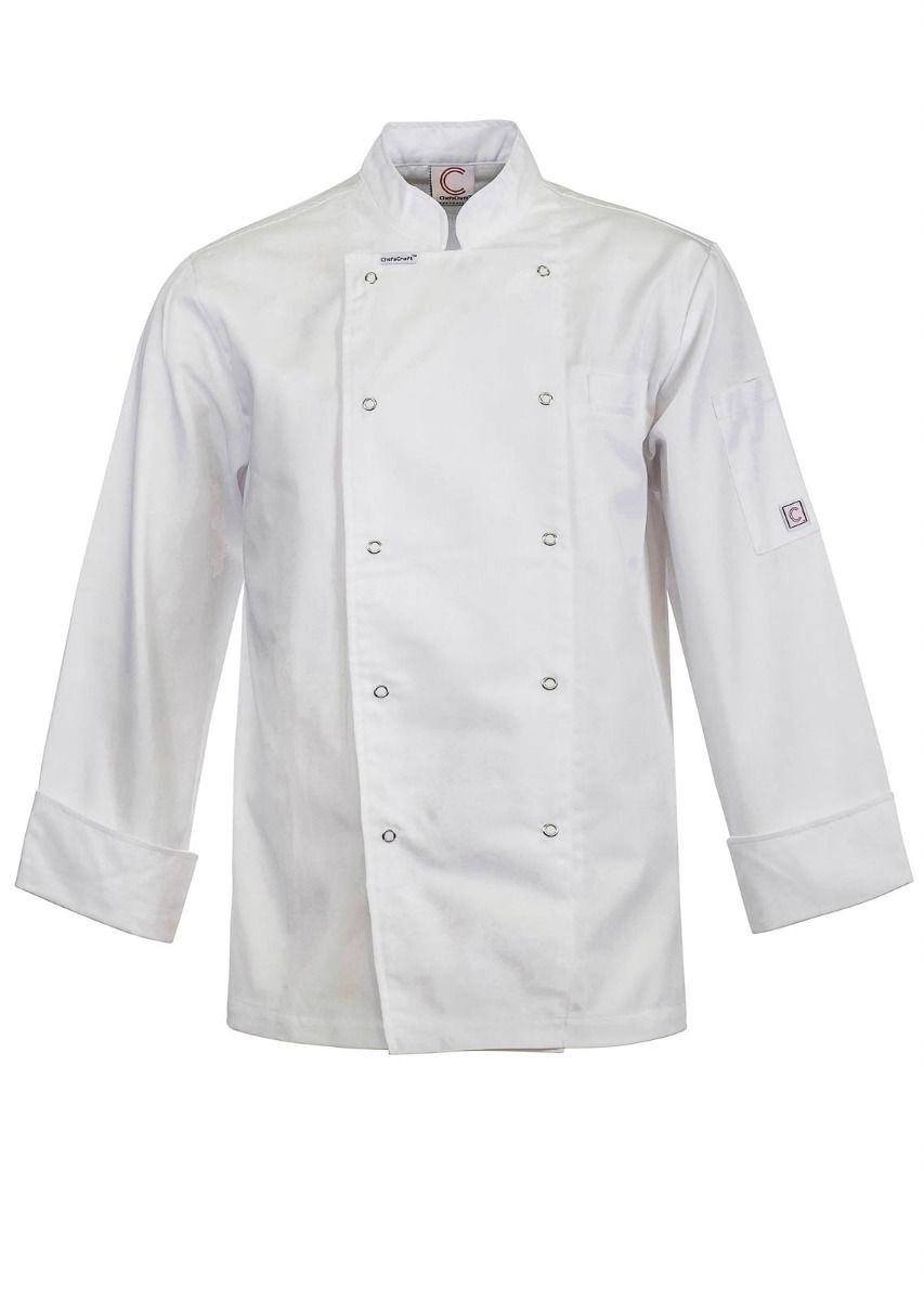 ChefsCraft Mens White Executive Chefs Jacket with Press Studs ls 220g L