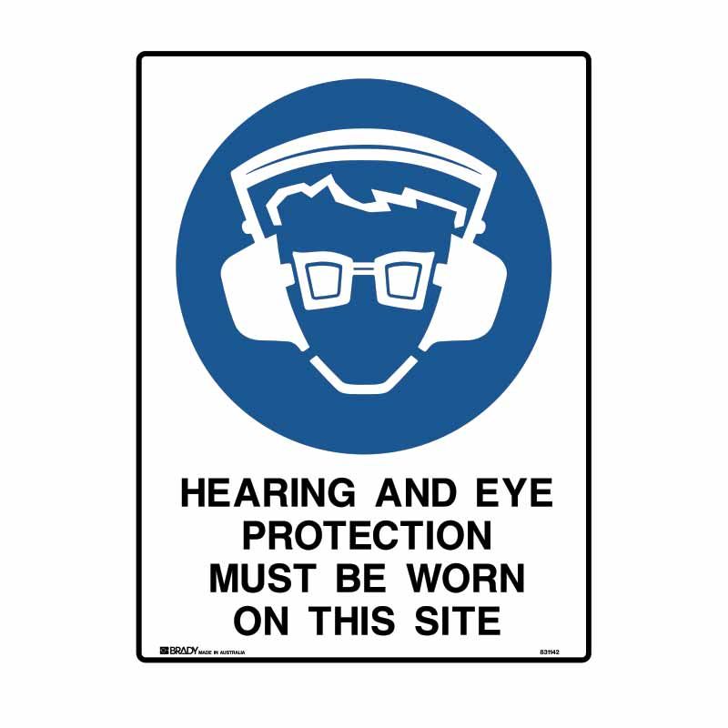 Sign (Mandatory) Hearing & Eye Protection Mbw on this Site Fl 450x600