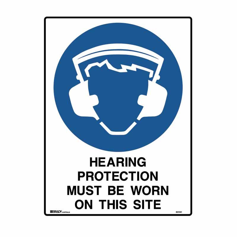 Sign (Mandatory) Hearing Protection Mbw on this Site Fl 450x600
