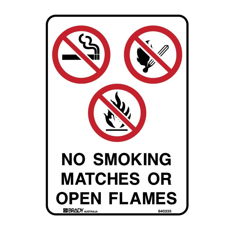 Sign (Prohibition) No Smoking Matches or Open Flames M 225x300