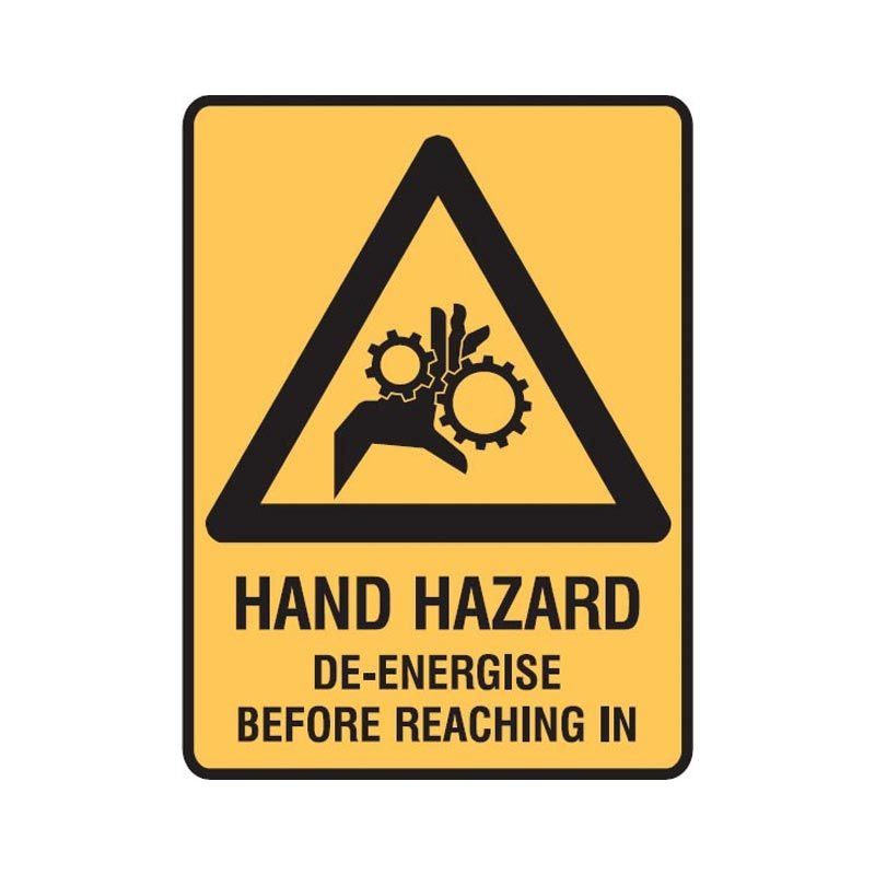 Sign (Warning) Hand Hazard De-Energise M 225x300