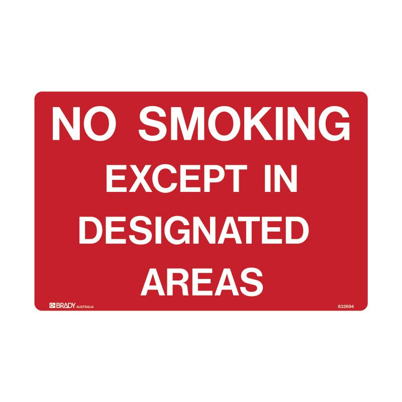Sign (Prohibition) No Smoking Except in Designated (Red) M 450x300