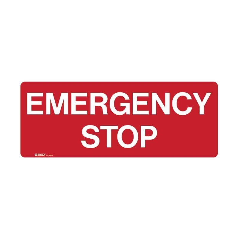 Sign Emergency Stop (Text) ss 125x90 5pk