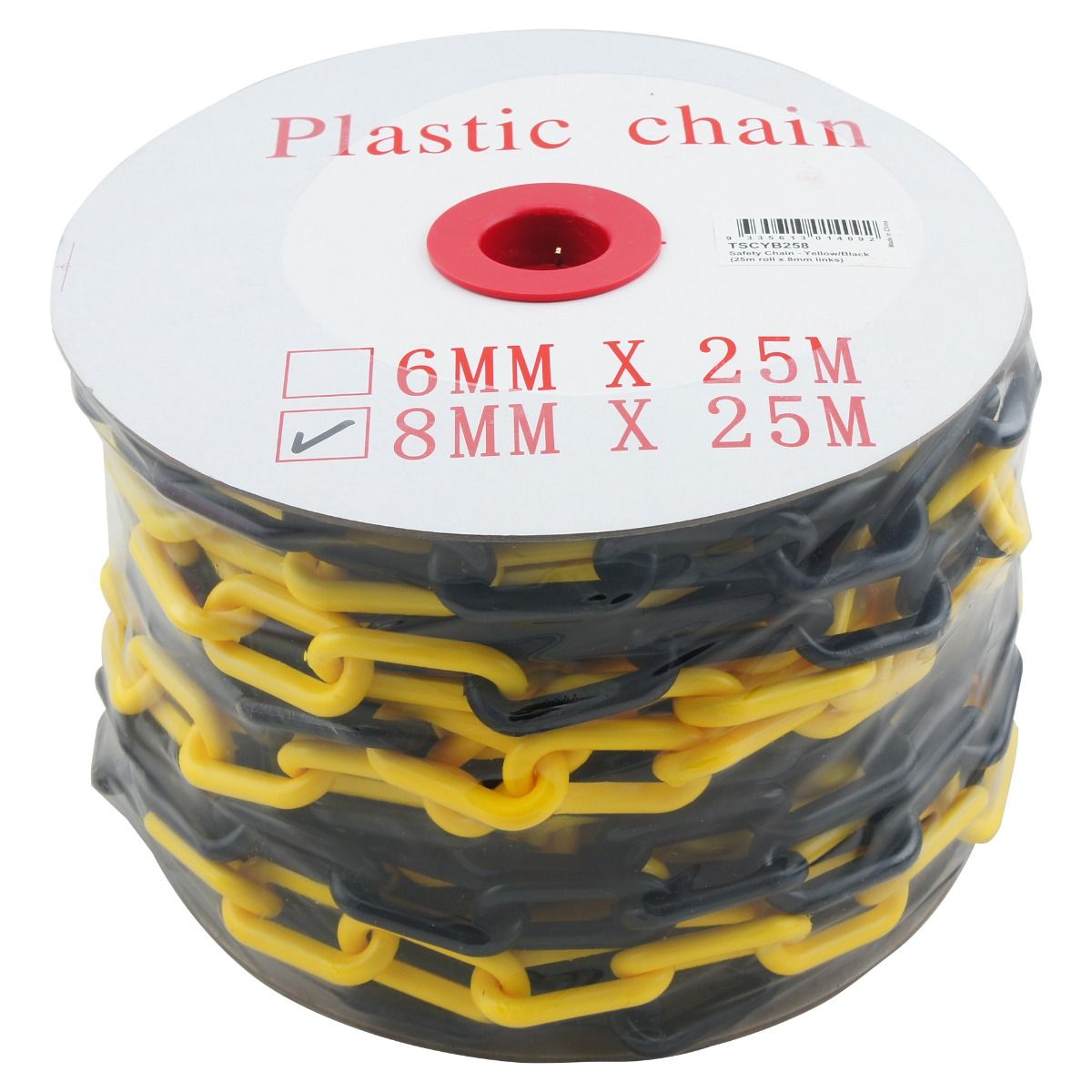 OnSite Safety Plastic Barrier Chain 8mm Yellow/Black 25m Roll