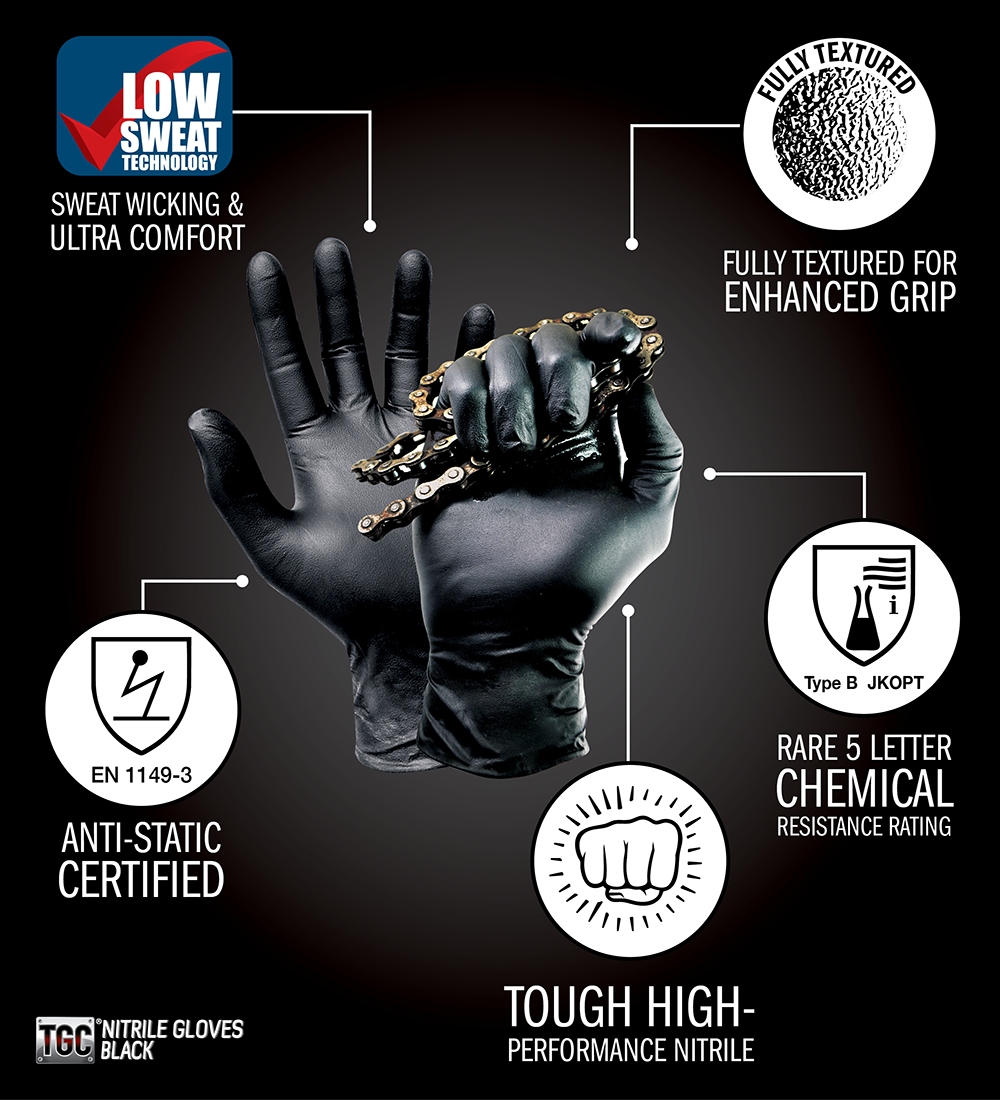 TGC Black Nitrile Gloves - 100pk