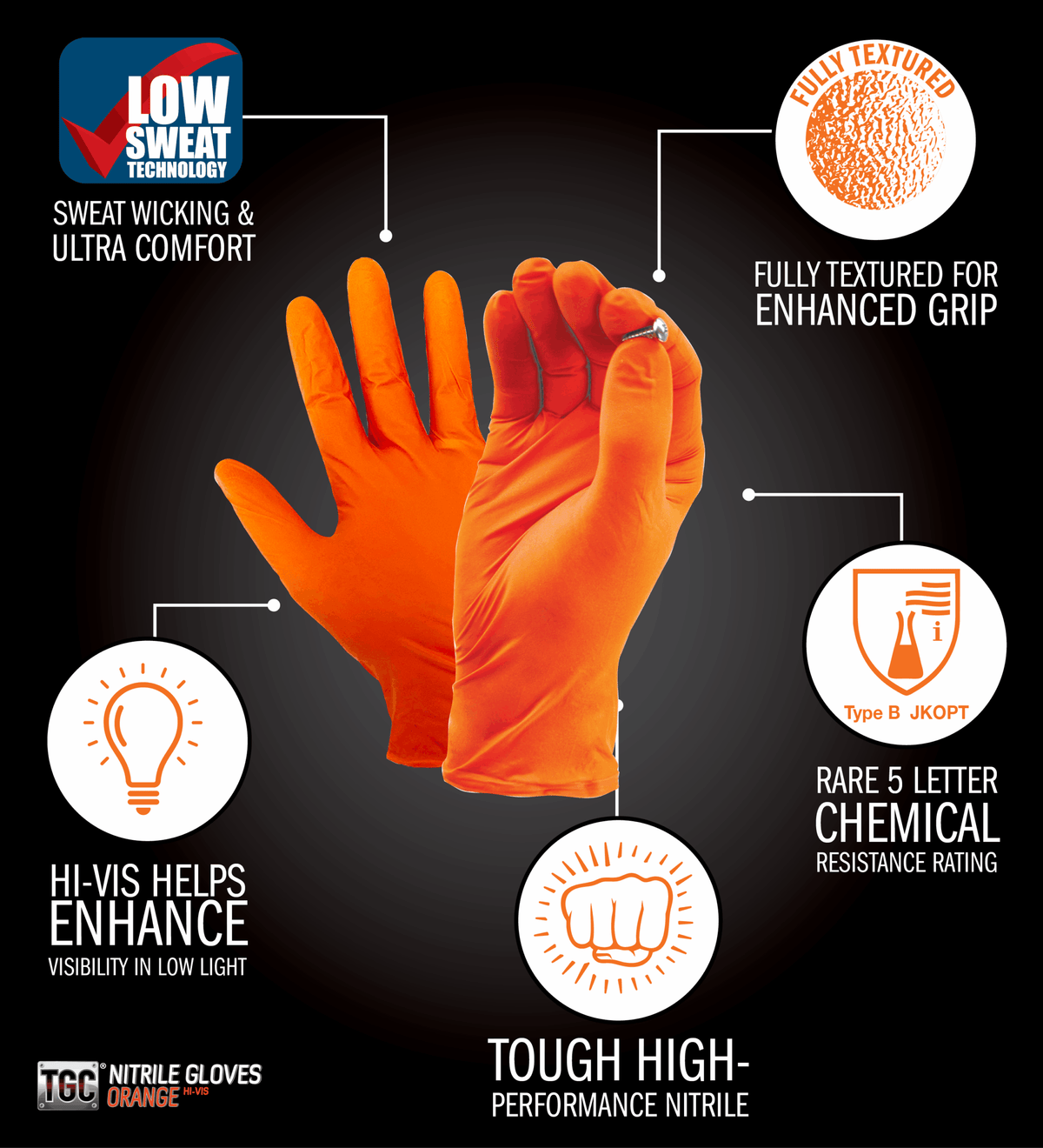 TGC Orange Nitrile Gloves - 100 pk