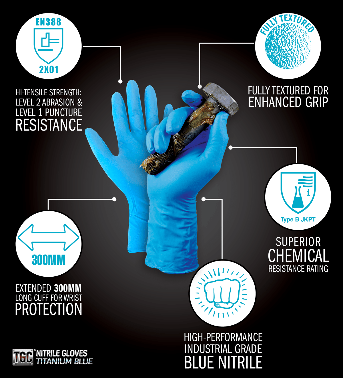 TGC Titanium Blue Nitrile Gloves - 50pk