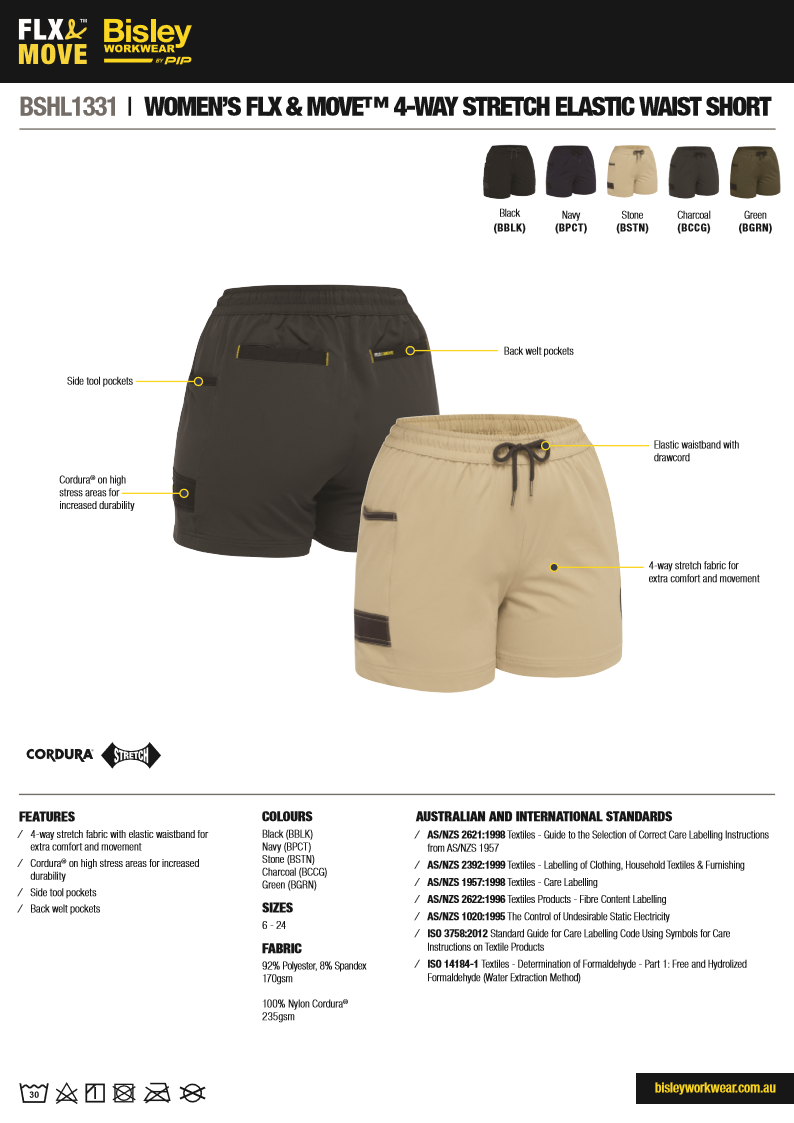 Shorts Bisley Womens F&amp;M 4-Way Stretch Elastic Waist BSHL1331