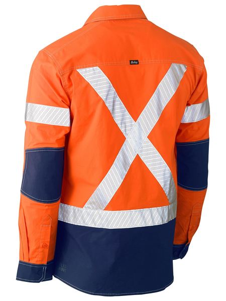 *** CLEARANCE *** Shirt Bisley Hi Vis X-Taped F&M Utility Stretch 145g Orange/Navy XL