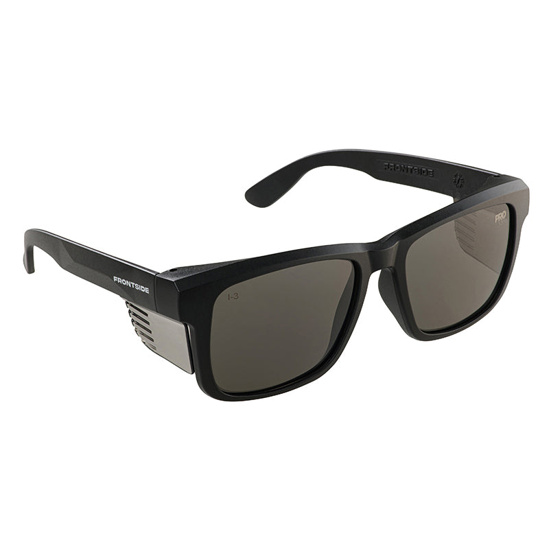 Safety glasses frontside smoke lens with black frame