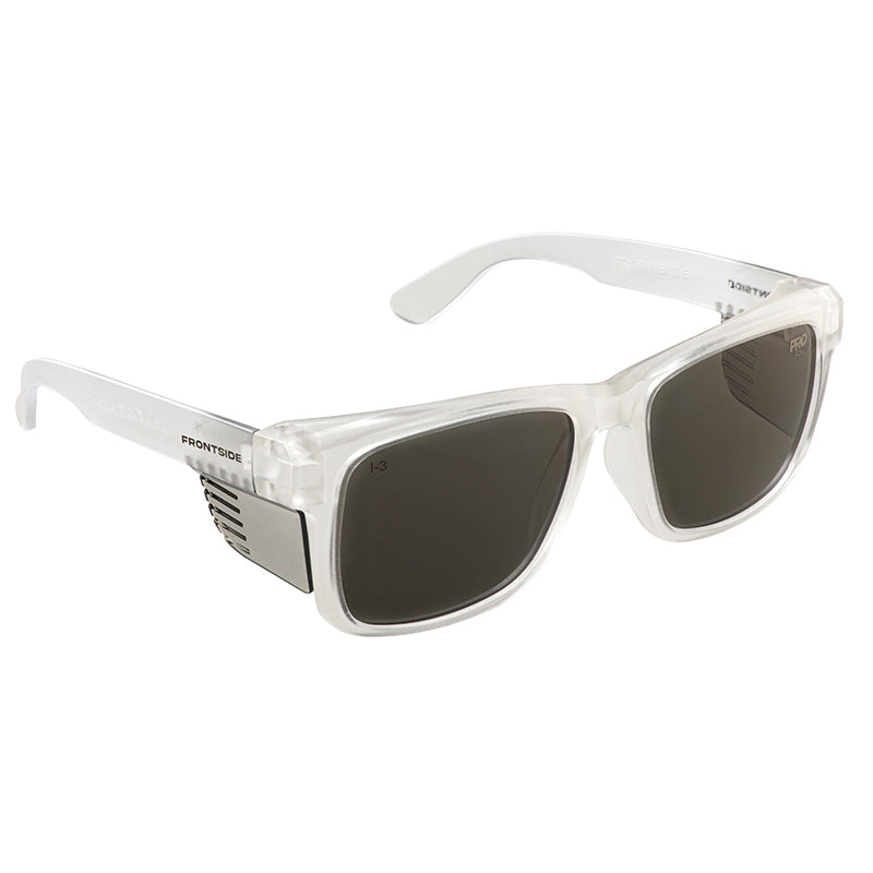 Safety glasses frontside smoke lens with clear frame