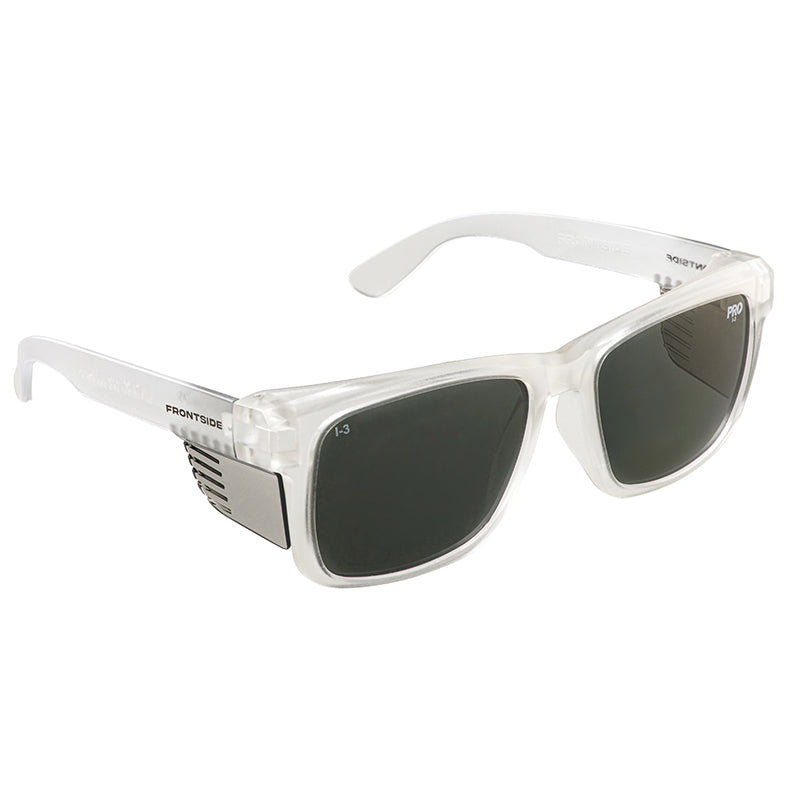 Safety glasses frontside smoke lens with clear frame - Polarised