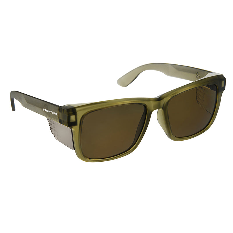 Safety glasses frontside smoke lens with Khaki frame - Polarised