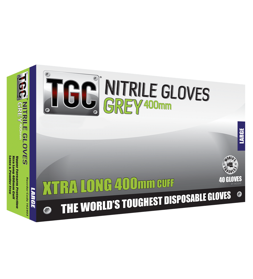 TGC Grey Nitrile Gloves 400mm - 40pk