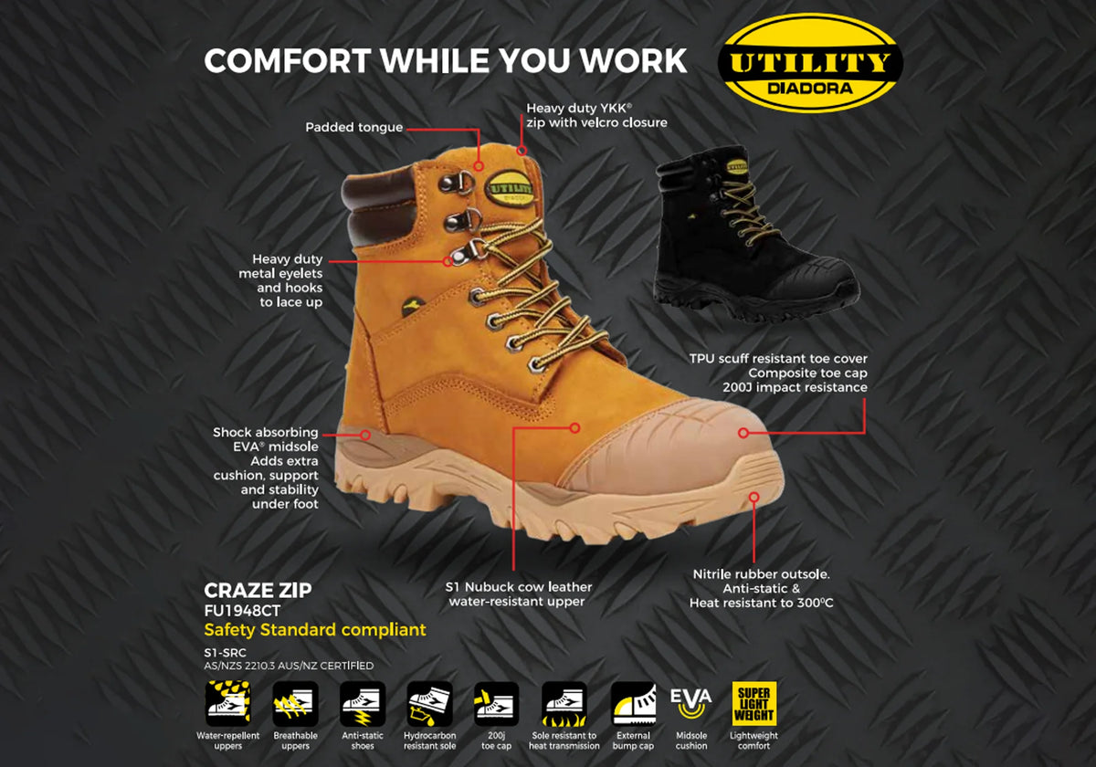 Diadora Craze Zip/Lace Boots Composite Cap Scuff Nitrile