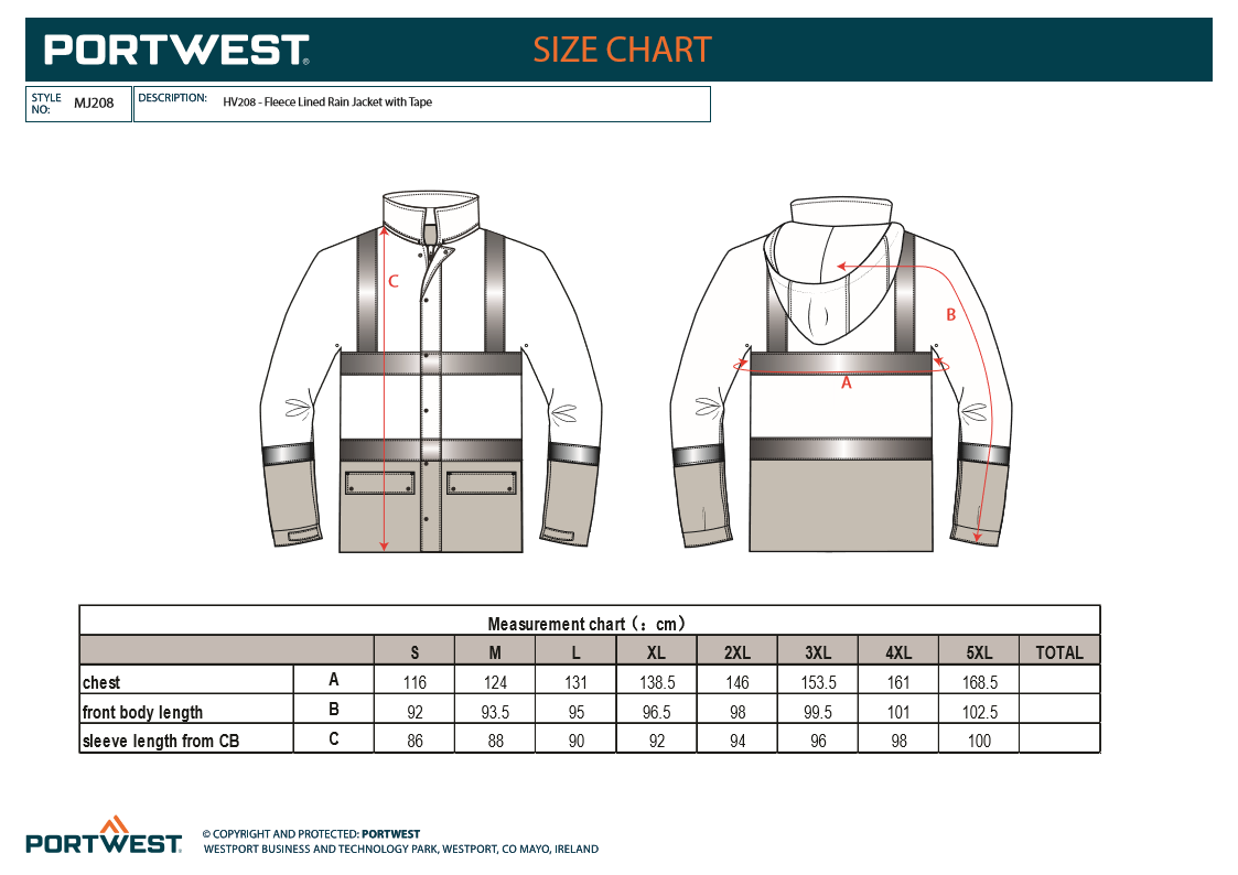 Hi-Vis Polar Fleece Lined Rain Jacket with Tape