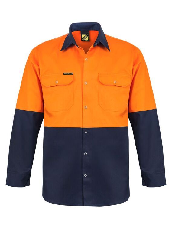 WorkCraft Mens Industrial Drill Shirt with Press Studs LS 190g WS3032