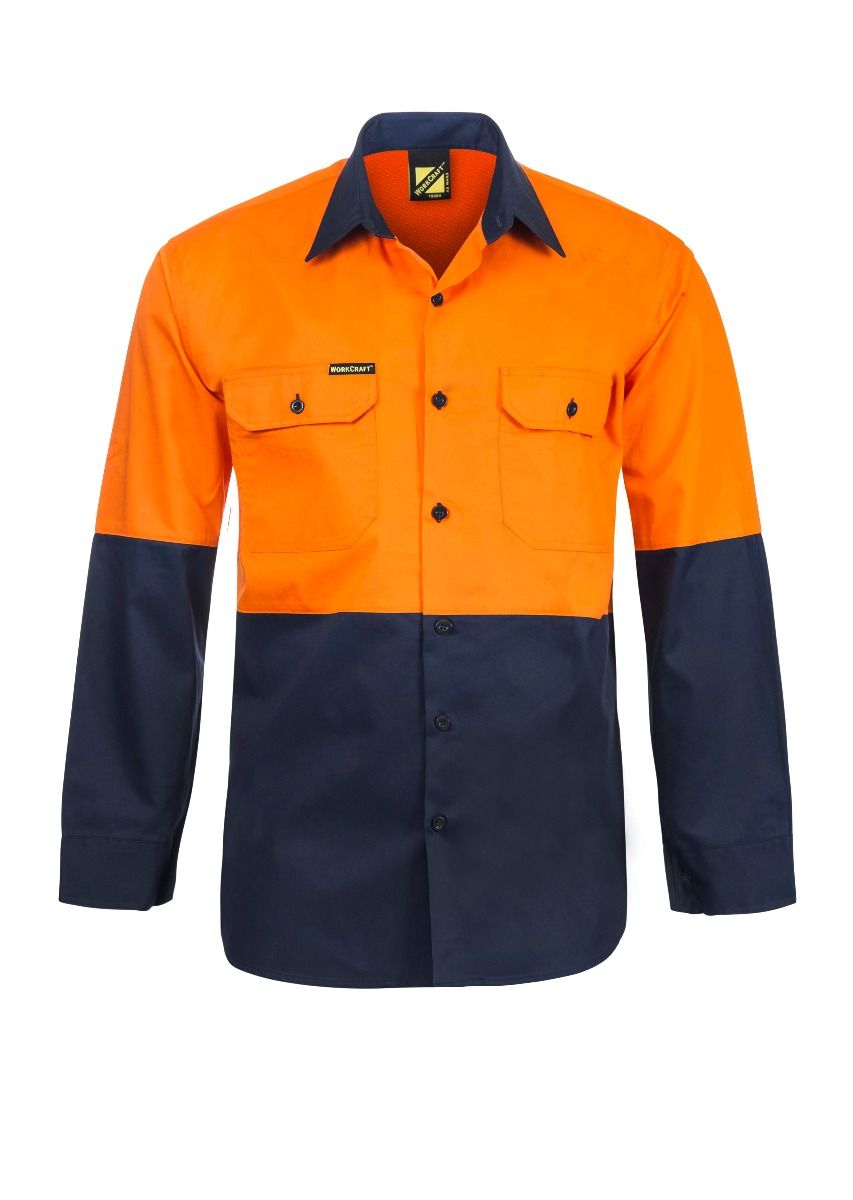 WorkCraft Mens Vented Drill Shirt ls 155g Orange/Navy 2xl