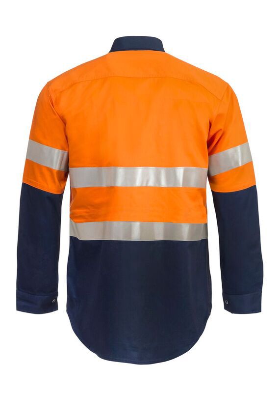 WorkCraft Mens Taped Industrial Drill Shirt with Press Studs LS 190g WS3072