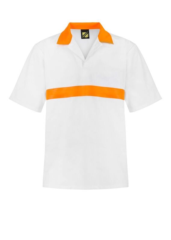 WorkCraft White/Orange Food Industry Jacshirt with Contrast Collar/Chestband ss 180g L