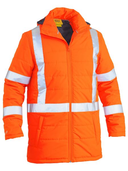 Jacket Bisley Hi Vis X-Taped Puffer with Hood Orange L