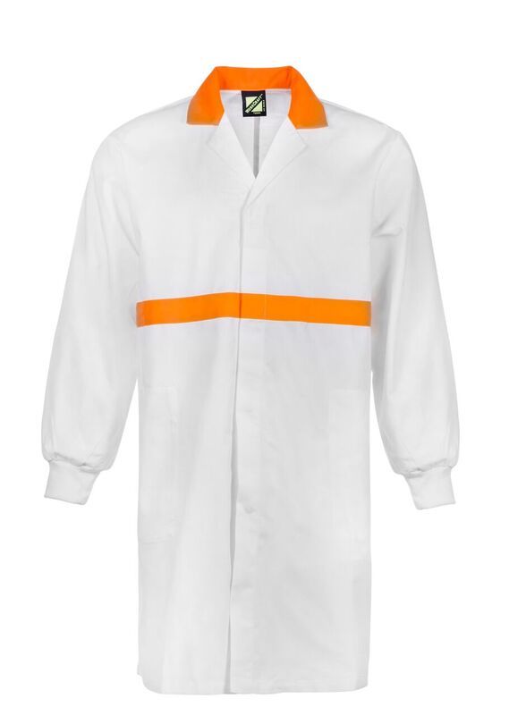 WorkCraft Mens Food Industry Dustcoat with Contrast Collar/Chestband LS 220g WJ3085