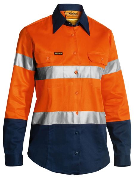 Bisley Womens Hi Vis Taped Drill Shirt LS 190g BLT6456