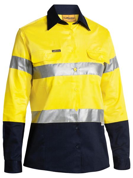 Bisley Womens Hi Vis Taped Drill Shirt LS 190g BLT6456