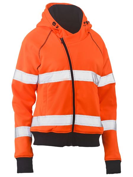 Fleece Bisley Womens Hi Vis Taped Full Zip Hoodie Sherpa Lining Poly 300g Orange/Navy 10