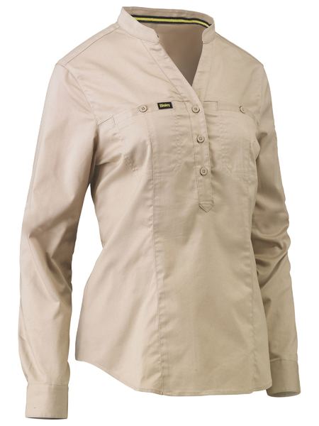 Shirt Bisley Womens Stretch V-Neck Closed 155g BLC6063