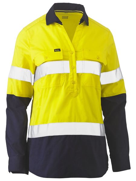 Shirt Bisley Womens Hi Vis Taped Stretch V-Neck Closed 155g BLC6064T