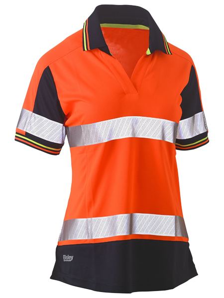 Polo Bisley Womens Hi Vis Taped V-Neck Poly 140g BKL1225T