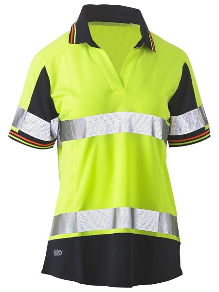 Polo Bisley Womens Hi Vis Taped V-Neck Poly 140g BKL1225T