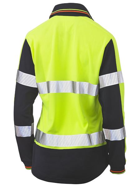 Polo Bisley Womens Hi Vis Taped V-Neck LS Poly 140g BKL6225T
