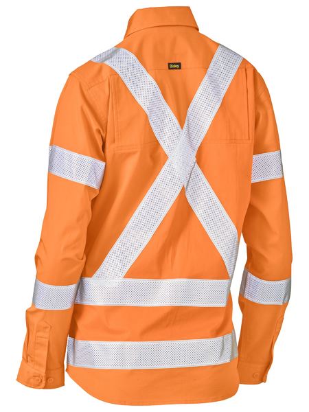 Bisley Womens X-Taped Vented Drill LS Shirt 155g Rail Orange 10