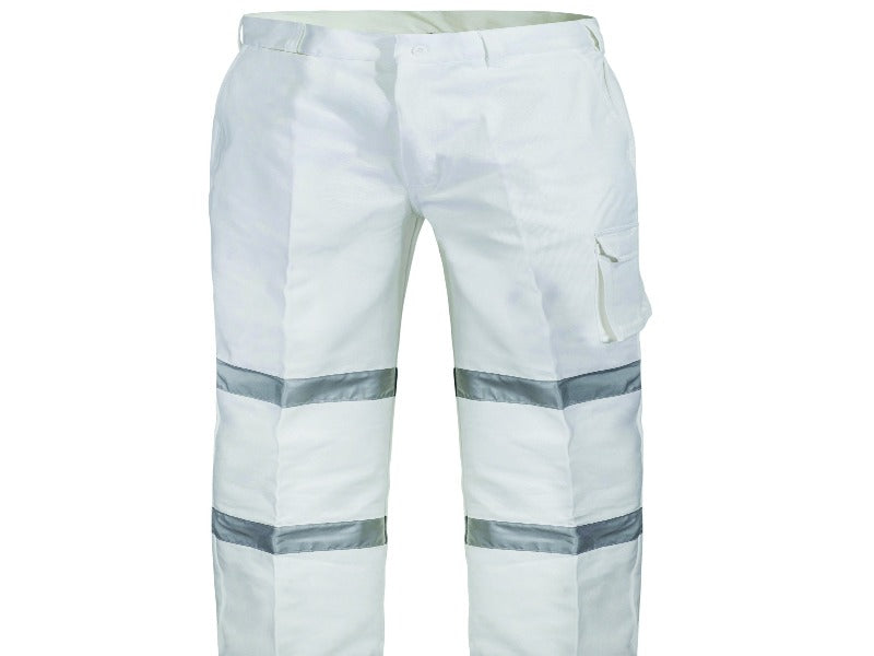 WorkCraft Mens White bm-Taped Roadworkers Cargo Pants 310g 102R