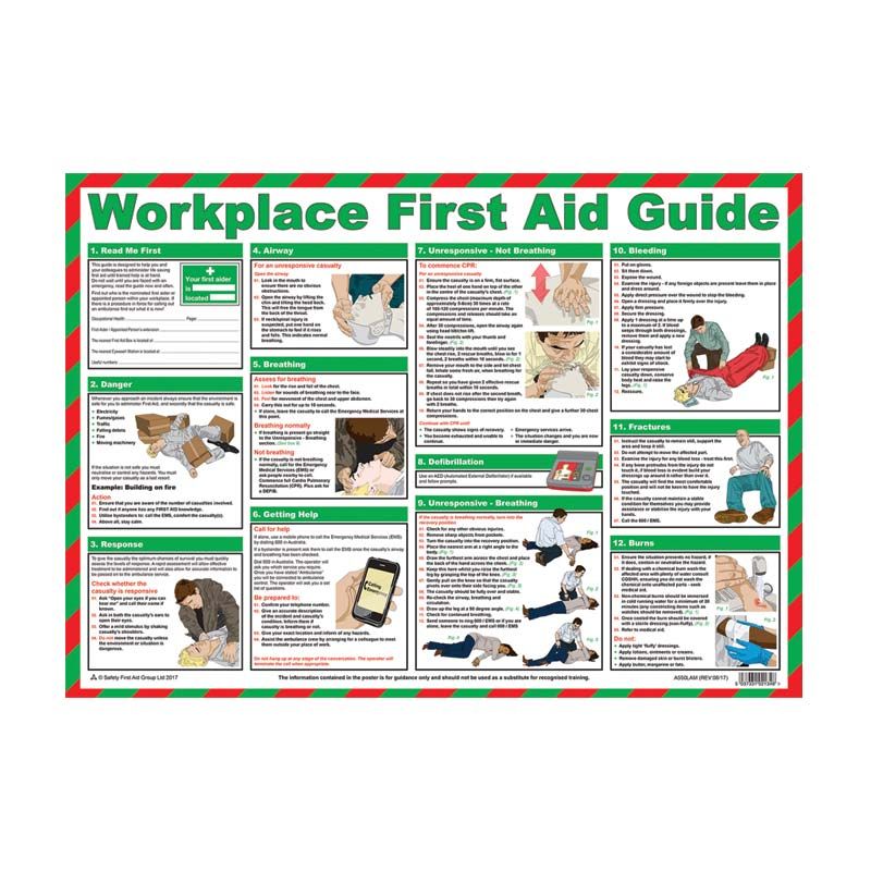 Sign Workplace Safety Chart - First Aid Guide 590x420