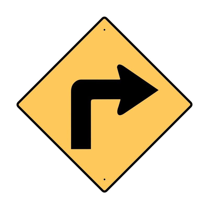 Sign (Traffic) (Right Turn) (W1-1) REFAC1 600x600