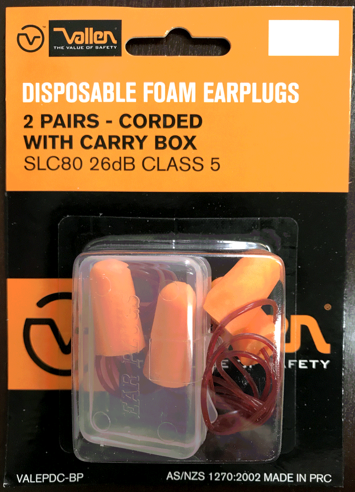Vallen Disposable Ear Plugs Corded 5/26dB 2pk