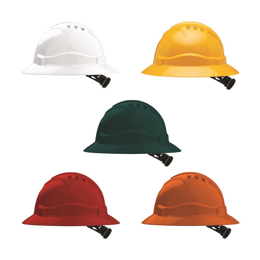 ProChoice V6 Vented Full Brim Hard Hat with Ratchet Harness White