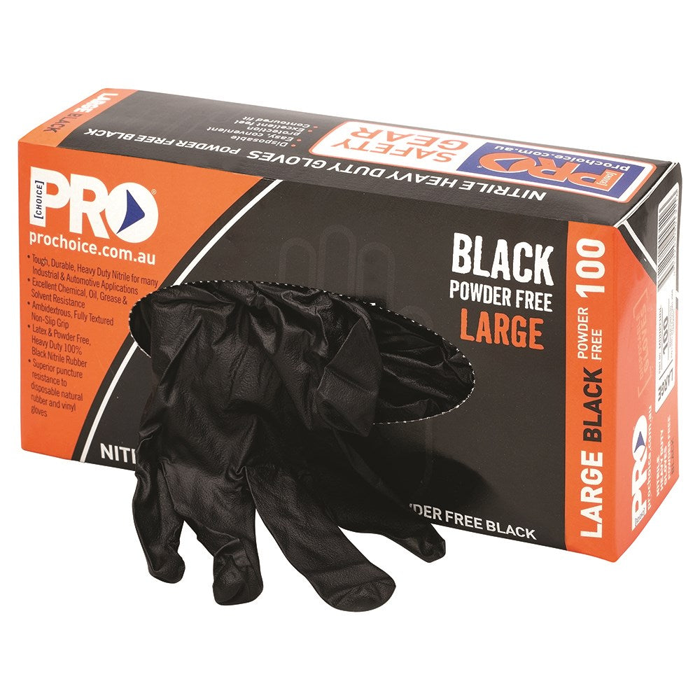 ProChoice Hd Powder-Free Nitrile Disposable Gloves Black 100/box L