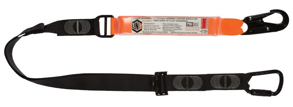 Linq Lanyard Single Adjustable 1 x Snap Hook / 1 x DA Scaff Hooks 2m
