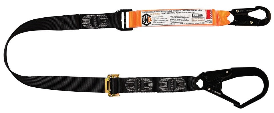 Linq Lanyard Single Adjustable 1 x Snap Hook / 1 x DA Scaff Hooks 2m