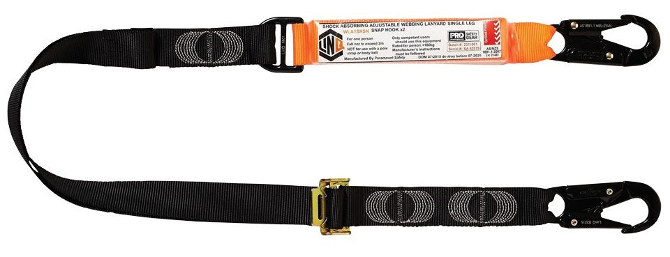Linq Lanyard Single Adjustable 1 x Snap Hook / 1 x DA Scaff Hooks 2m